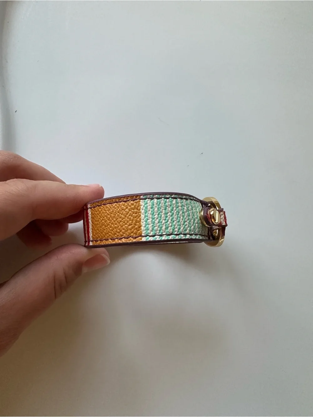 Tory Burch Striped Leather Cuff with Gold Logo
